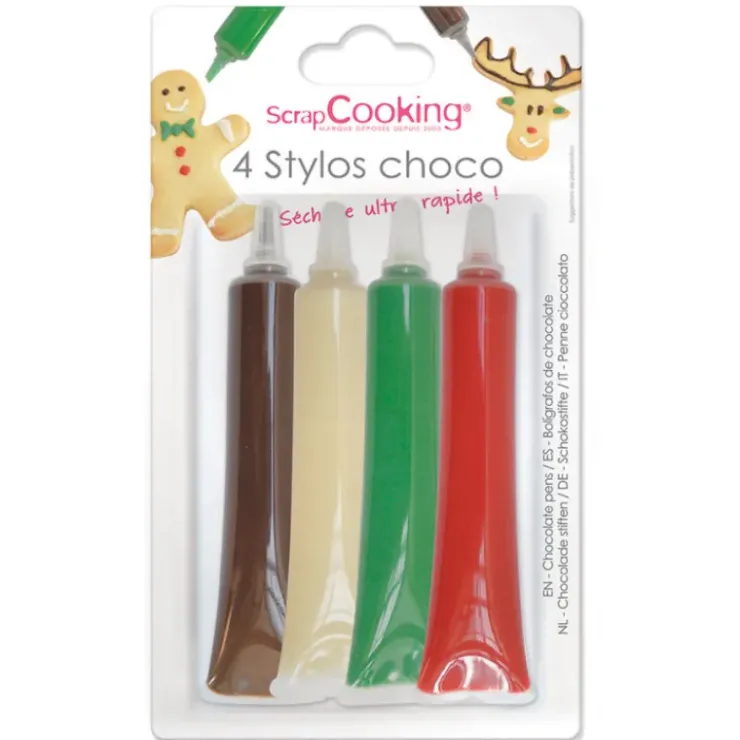 SCRAPCOOKING 4 Stylos Chocolat Rouge Blanc Vert et Chocolat Discount