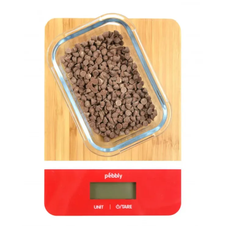 PEBBLY Balance de Cuisine Electronique Bambou Rectangle Rouge 23 x 16 cm Discount