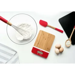 PEBBLY Balance de Cuisine Electronique Bambou Rectangle Rouge 23 x 16 cm Discount