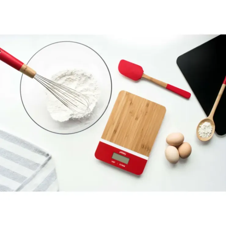 PEBBLY Balance de Cuisine Electronique Bambou Rectangle Rouge 23 x 16 cm Discount