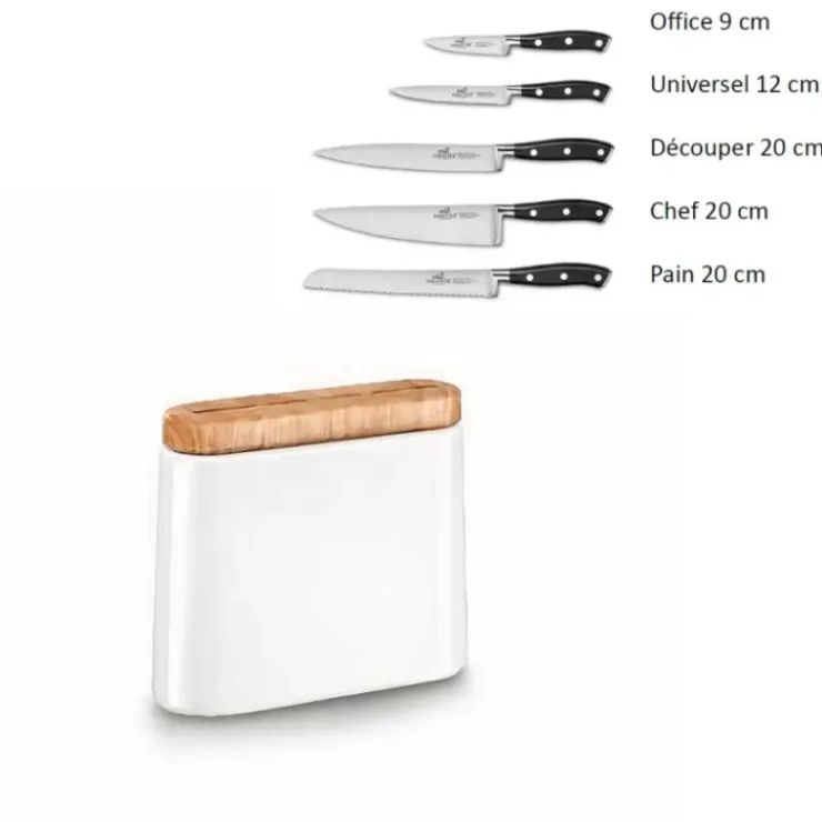 SABATIER Bloc Couteau Blanc Manille avec 5 Couteaux de Cuisine Ysis Best