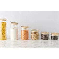 MASTRAD Bocal en Verre 400 ml avec Couvercle Bambou Stor'eat Discount