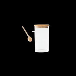 PEBBLY Boite de Conservation Carrée en Verre et Bambou avec Cuillère Doseuse 1,4 L Sale