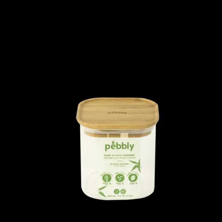 PEBBLY Boîte de Conservation en Verre et Bambou Carré 800 ml Hot