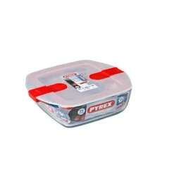 PYREX Boîte de Conservation en Verre Carrée 20 x 17 cm 1 L Cook & Heat Hot