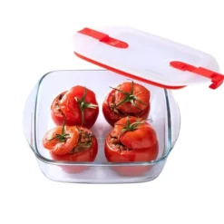 PYREX Boîte de Conservation en Verre Carrée 20 x 17 cm 1 L Cook & Heat Hot