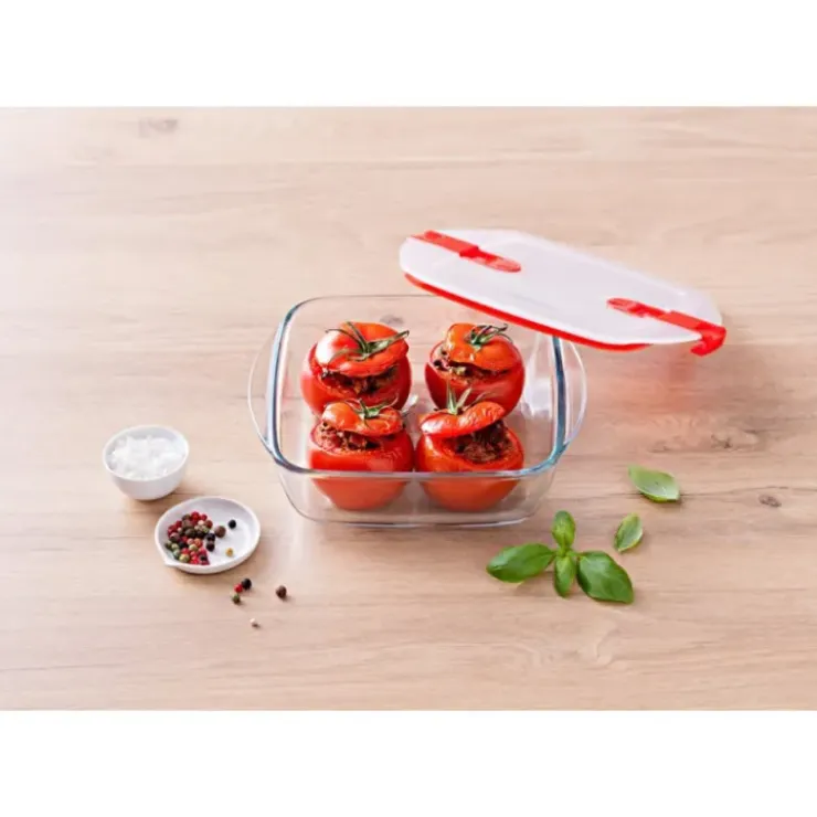 PYREX Boîte de Conservation en Verre Carrée 20 x 17 cm 1 L Cook & Heat Hot