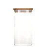 PEBBLY Boîte de Conservation en Verre et Bambou Carré 1,4 L New