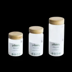 PEBBLY Boîte de Conservation en Verre et Bambou Rond 850 ml New