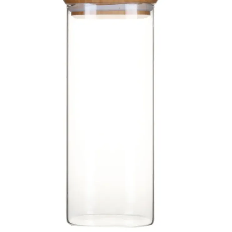 PEBBLY Boîte de Conservation en Verre et Bambou Carré 2,2 L Discount