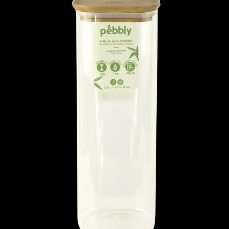 PEBBLY Boîte de Conservation en Verre et Bambou Carré 2,2 L Discount