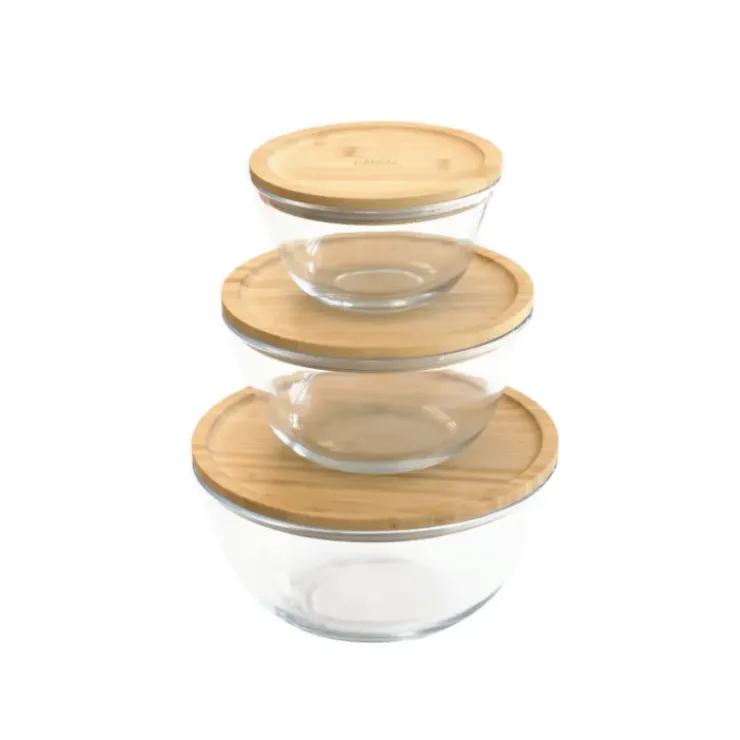 PEBBLY Boîte de Conservation en Verre et Bambou Rond 2,6 L Sale