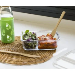 PEBBLY Boîte de Conservation en Verre avec Compartiments Rectangle 950 ml Discount
