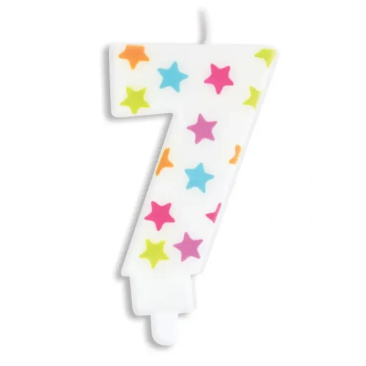 SCRAPCOOKING Bougie Chiffre 7 Blanche à Etoiles Multicolores Best