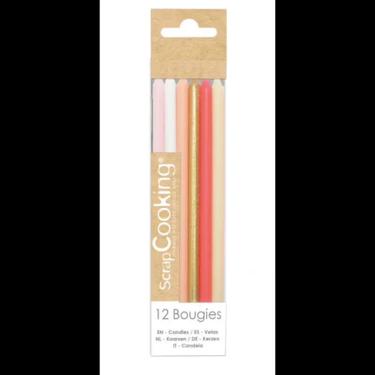 SCRAPCOOKING Bougies Longues Rose et Or 12 cm (x12) New