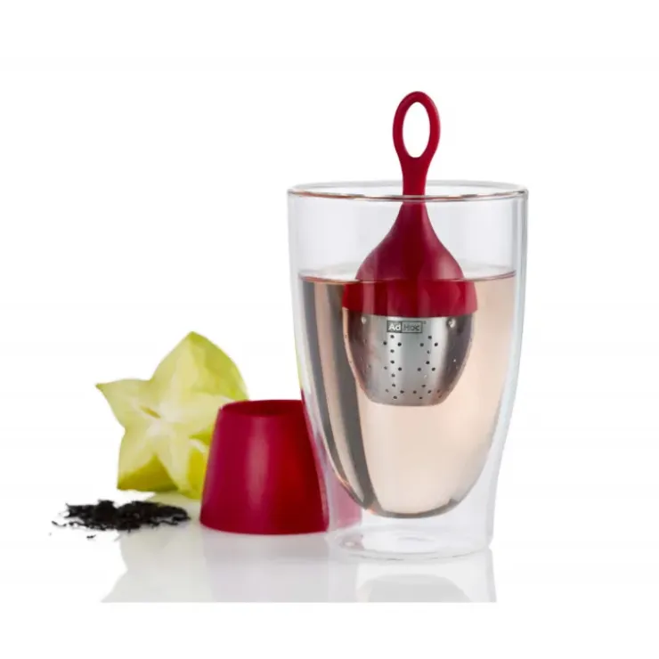 ADHOC Boule à Thé avec Support Rouge Ø 4 cm x H 12,5 cm New