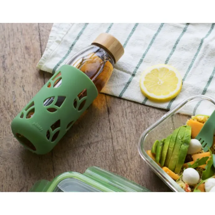 PEBBLY Bouteille en Verre avec Protection Silicone Vert 55 cl Hot