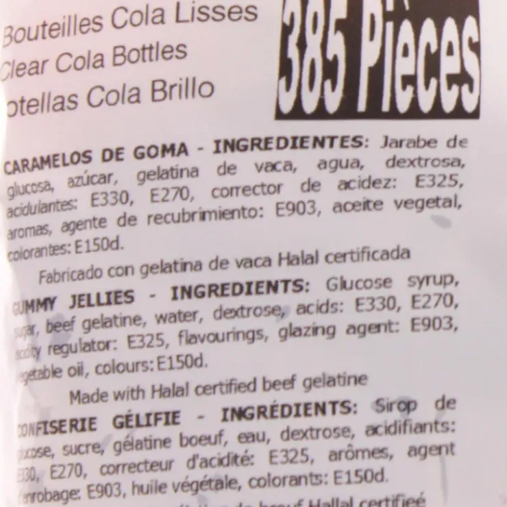 FINI Bouteilles Cola Lisses x 385 - Bonbons Halal Sale