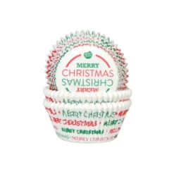 HOUSE OF MARIE Caissette à Cupcake Merry Christmas Vert et Rouge Ø 5 cm (x50)