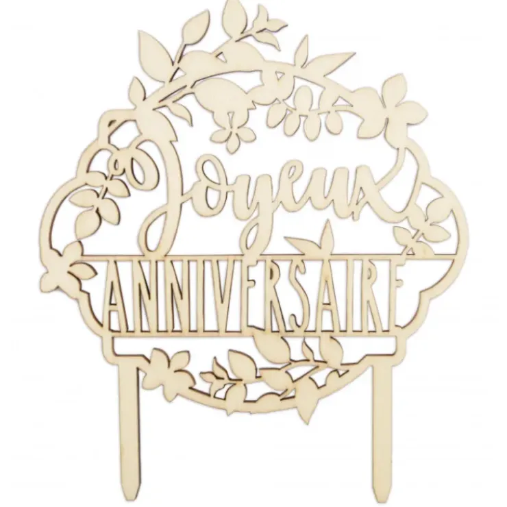 SCRAPCOOKING Cake Topper Bois Joyeux Anniversaire 12,9 cm Sale