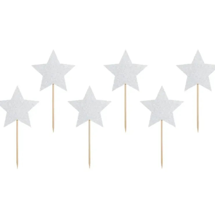 PARTYDECO Cake Toppers Étoiles Argent (x6) Hot