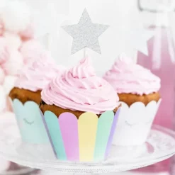PARTYDECO Cake Toppers Étoiles Argent (x6) Hot