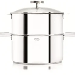 CRISTEL Casserole et Cuit Vapeur Inox Ø 24 cm Anses Mutine Blanc Biome New