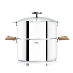 CRISTEL Casserole et Cuit Vapeur Inox Ø 20 cm Anses Hêtre Biome Clearance