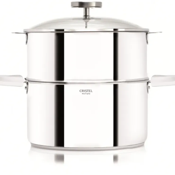 CRISTEL Casserole et Cuit Vapeur Inox Ø 20 cm Anses Mutine Blanc Biome Clearance