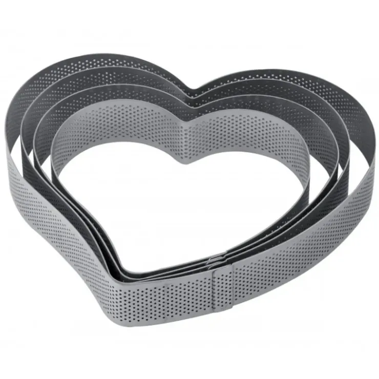PAVONI Cercle à Entremets Coeur Inox Micro-perforé 22,5 x 21 cm x H 3,5 cm Hot