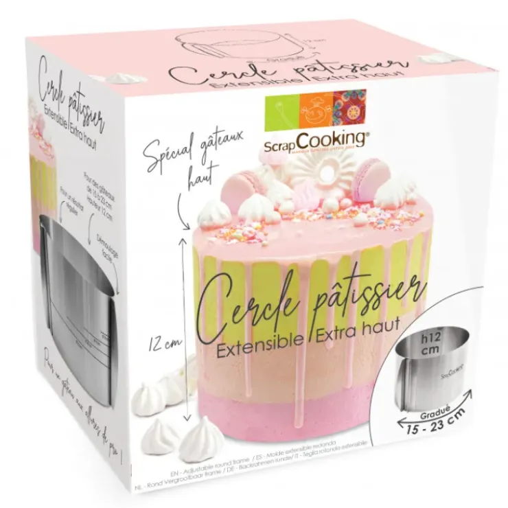 SCRAPCOOKING Cercle à Pâtisserie Extensible Inox H 12 cm New