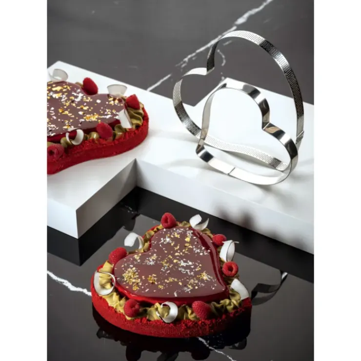 PAVONI Cercle à Tarte Coeur Inox Micro-perforé 20,5 x 19 cm x H 2 cm Sale
