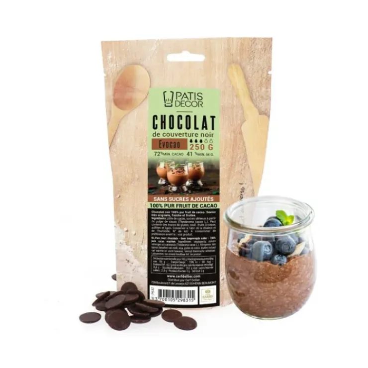 PATISDECOR Chocolat de Couverture Noir Evocao 72% 250 g Patisdécor
