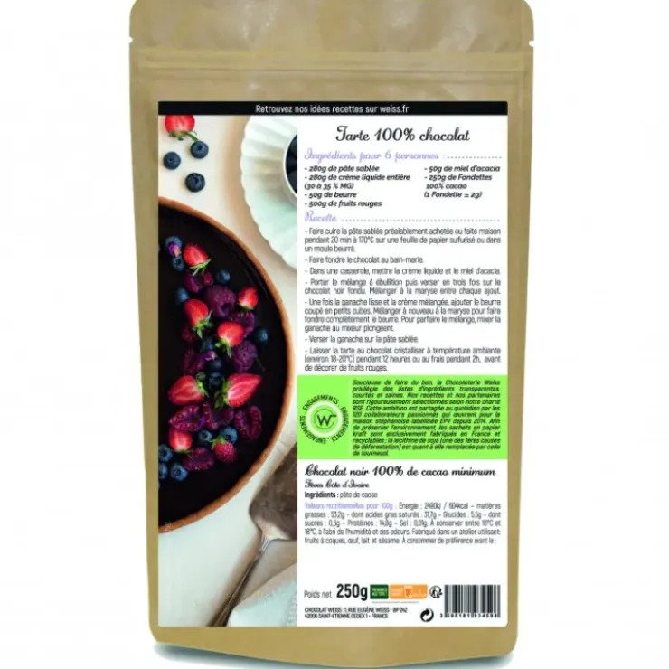 WEISS Chocolat Noir 100% Fondettes 250g Best