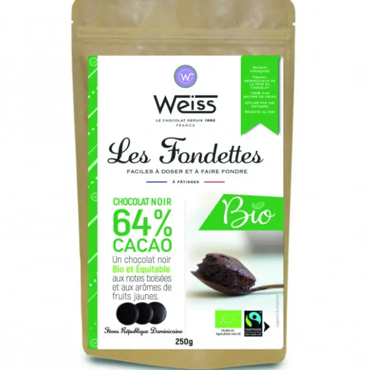 WEISS Chocolat Noir Bio 64% Fondettes 250g Outlet