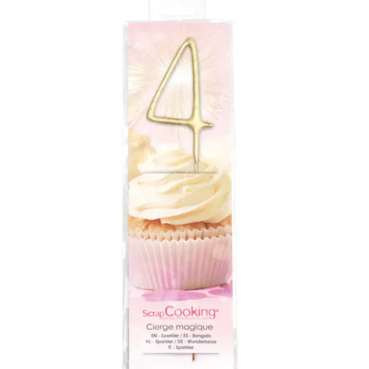 SCRAPCOOKING Cierge Magique Or 17,5 cm Chiffre 4 New