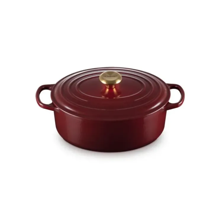 LE CREUSET Cocotte en Fonte Ovale 29 cm Garnet Bouton Doré Signature Clearance