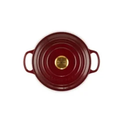 LE CREUSET Cocotte en Fonte Ronde 24 cm Garnet Bouton Doré Signature Best