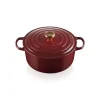 LE CREUSET Cocotte en Fonte Ronde 28 cm Garnet Bouton Doré Signature Sale