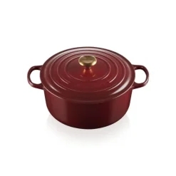 LE CREUSET Cocotte en Fonte Ronde 28 cm Garnet Bouton Doré Signature Sale
