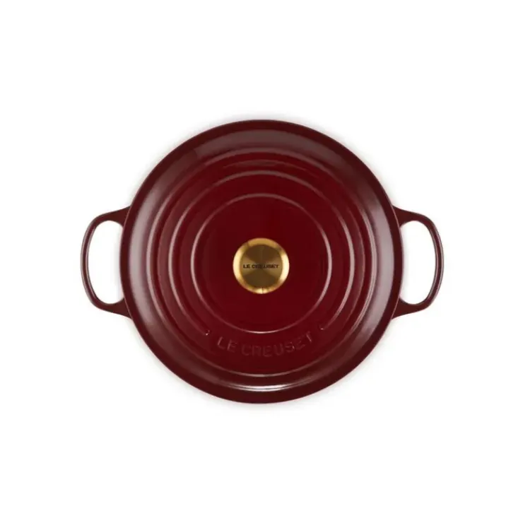 LE CREUSET Cocotte en Fonte Ronde 28 cm Garnet Bouton Doré Signature Sale
