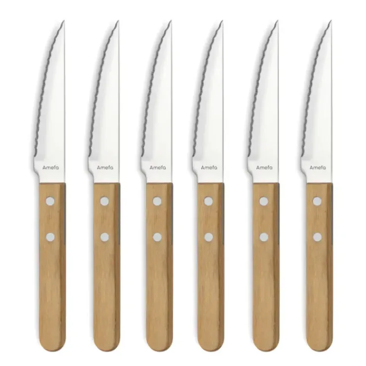 AMEFA Coffret 6 Couteaux Steak Pizza Bois 21,5 cm Sale