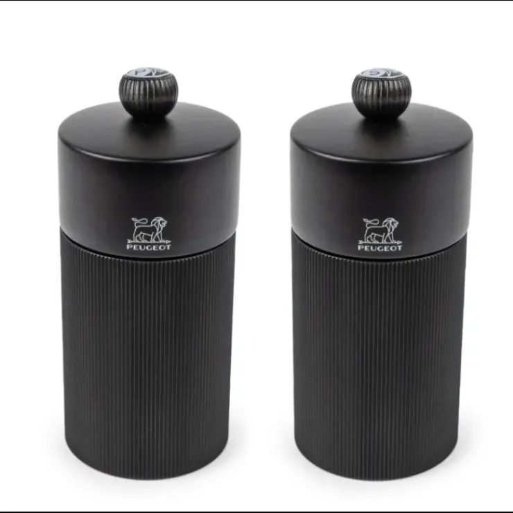 PEUGEOT Coffret 2 Moulins Manuels Sel & Poivre Noir Mat 12 cm + Entonnoir New
