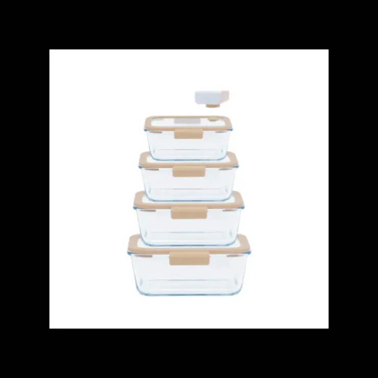PEBBLY Coffret de 4 Boîtes de Conservation en Verre et Pompe de Mise Sous-Vide Clearance