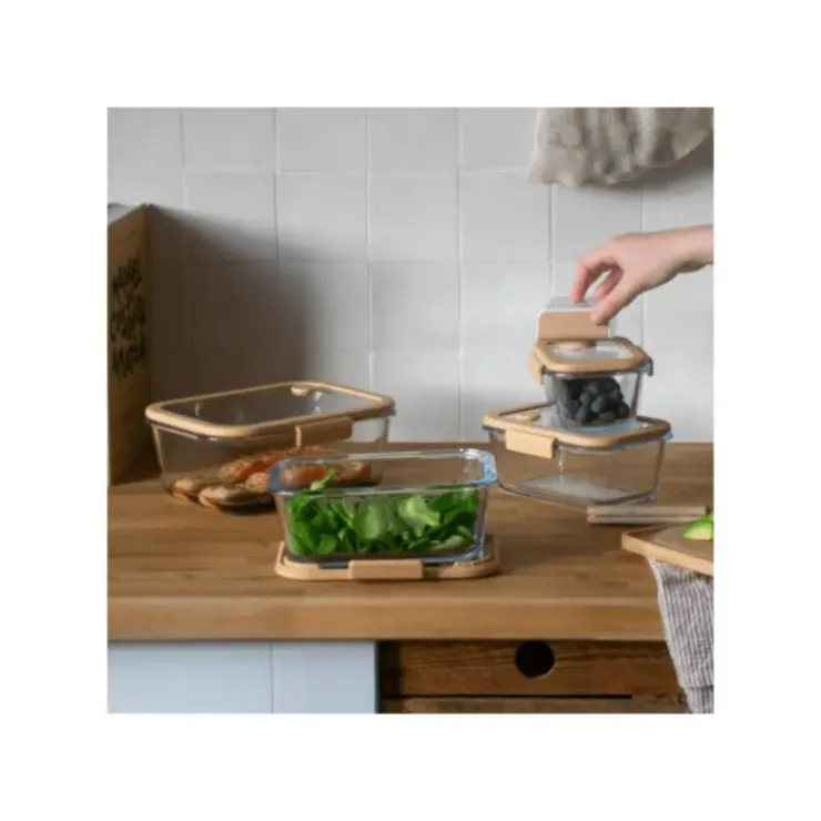 PEBBLY Coffret de 4 Boîtes de Conservation en Verre et Pompe de Mise Sous-Vide Clearance