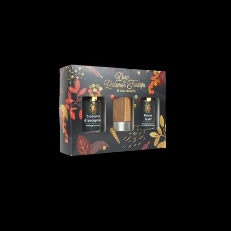 UN JOUR UNE EPICE Coffret Poivres Festifs avec Tête de Moulin Outlet