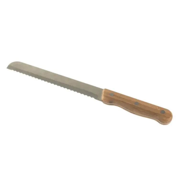 PEBBLY Couteau à Pain Inox et Bambou 32 cm New