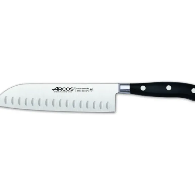 ARCOS Couteau Santoku alvéolé en inox 18 cm RIVIERA noir Online