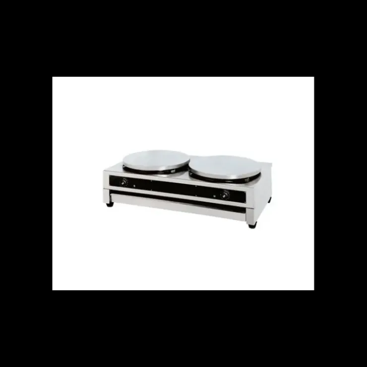 GAFIHC Crêpière en Acier Inoxydable 2 Plaques de 40 cm Clearance