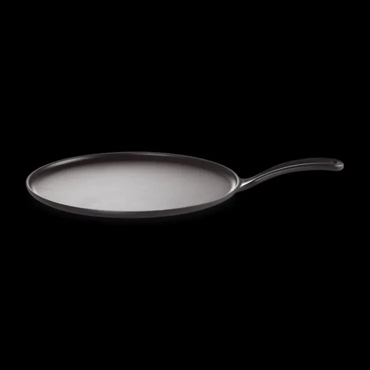 LE CREUSET Crêpière en Fonte 27 cm Noir Mat avec Spatule & Râteau New